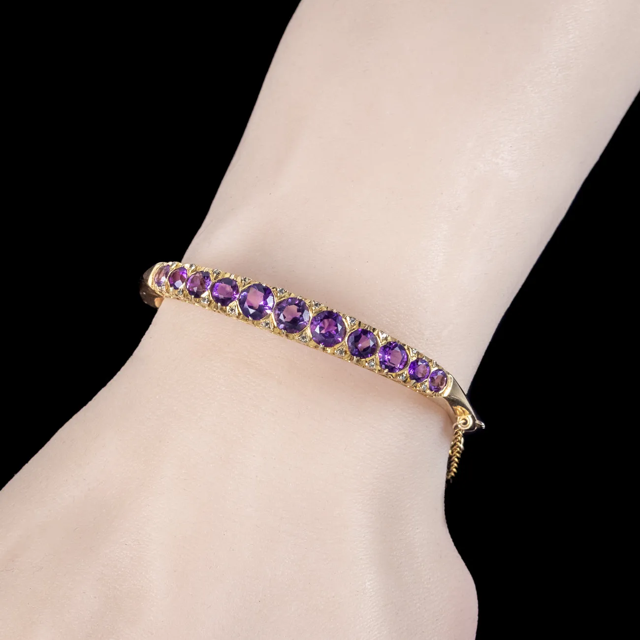 Vintage Amethyst Diamond Bangle 9ct Gold