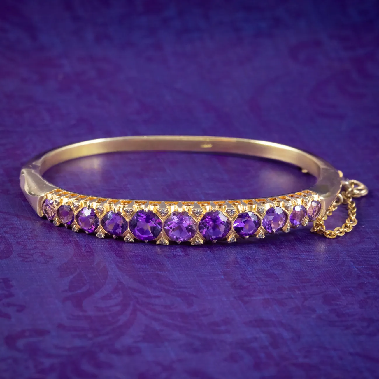 Vintage Amethyst Diamond Bangle 9ct Gold