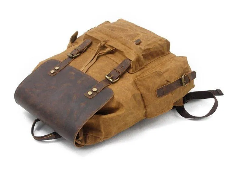 Vintage Waxed Canvas and Leather Backpack Rucksack Travel