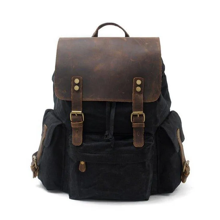 Vintage Waxed Canvas and Leather Backpack Rucksack Travel