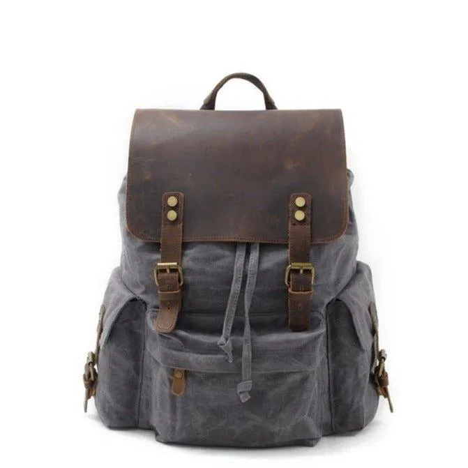 Vintage Waxed Canvas and Leather Backpack Rucksack Travel