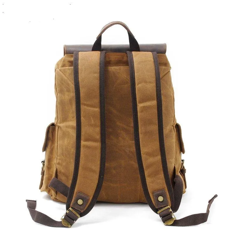 Vintage Waxed Canvas and Leather Backpack Rucksack Travel