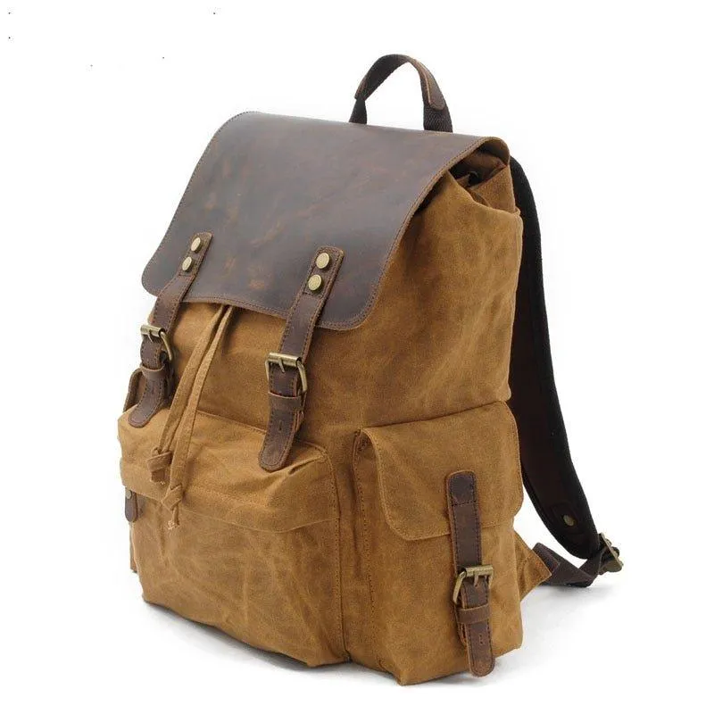 Vintage Waxed Canvas and Leather Backpack Rucksack Travel