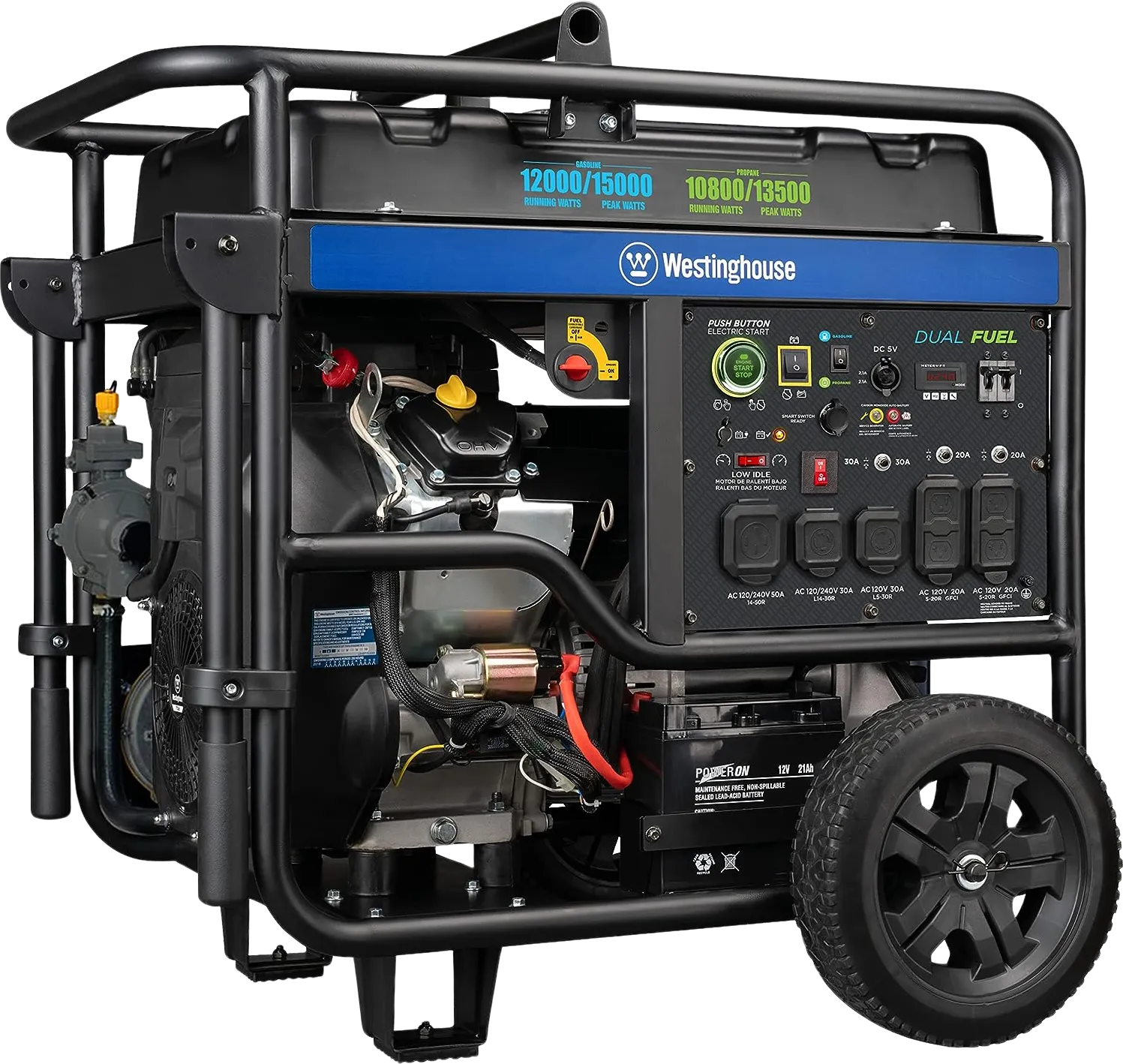 Westinghouse WGen12000DFc Generator 12000W/15000W 50 Amp Remote Start Dual Fuel with CO Sensor New