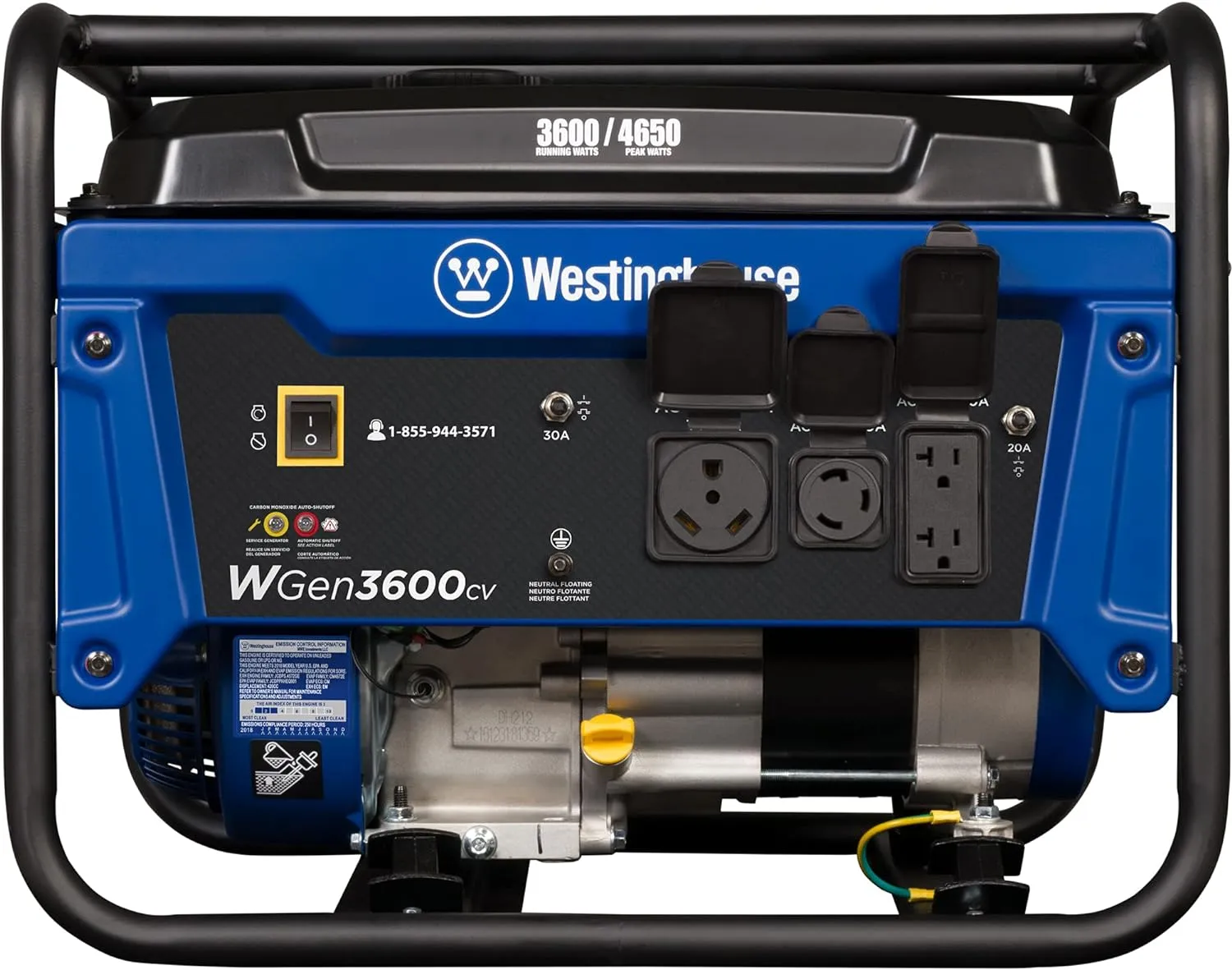 Westinghouse WGen3600cv Generator 3600W/4650W 30 Amp Recoil Start Gas with CO Sensor New