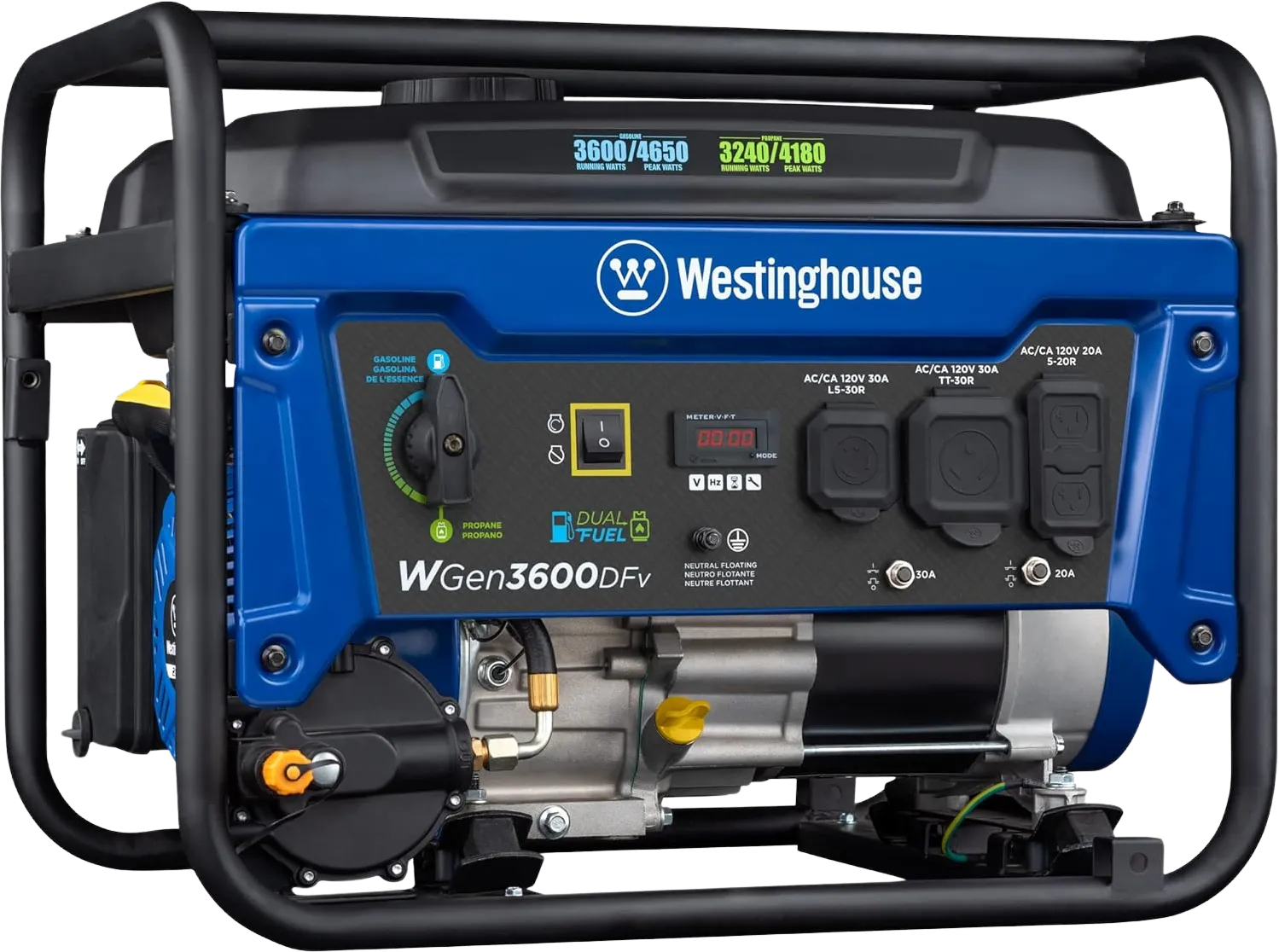 Westinghouse WGen3600DFv Generator 3600W/4650W 30 Amp Recoil Start Dual Fuel New