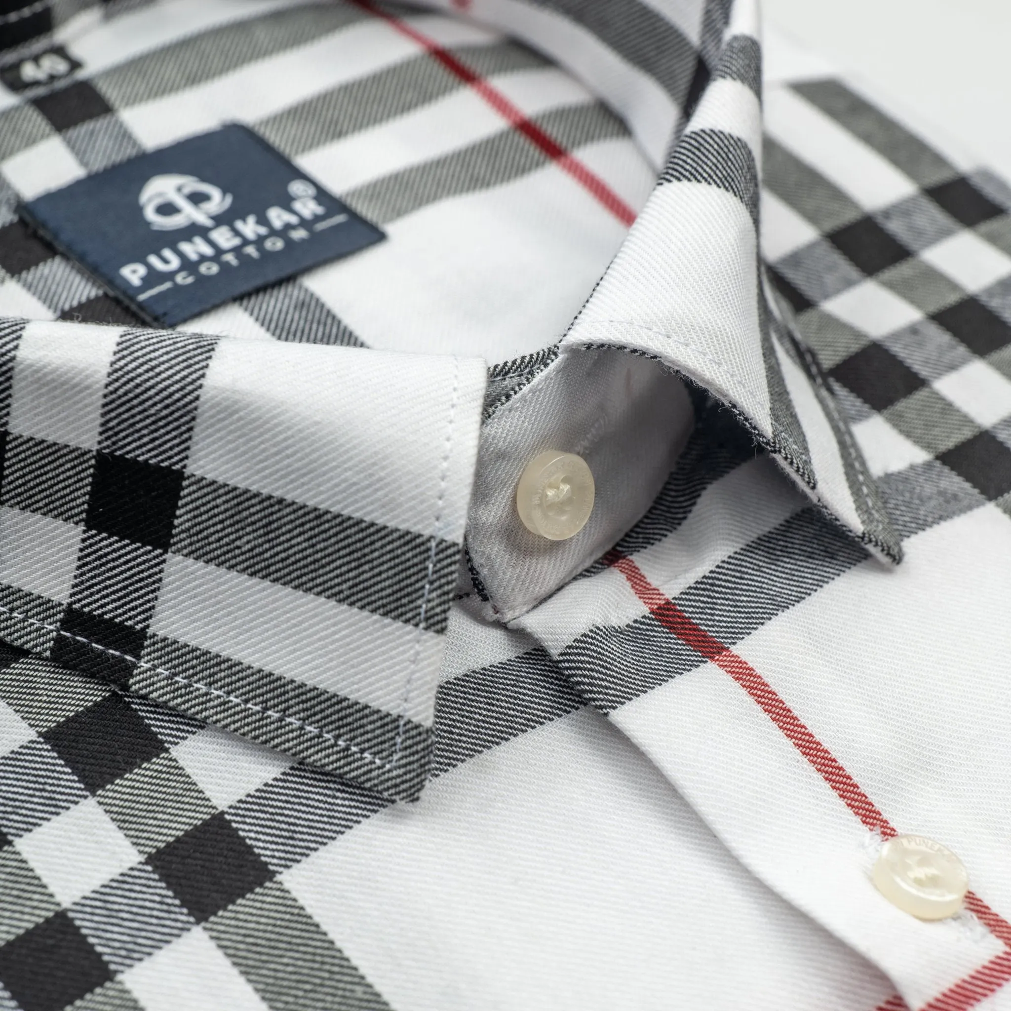 White Color Tartan Checks Cotton Causal Shirt For Men