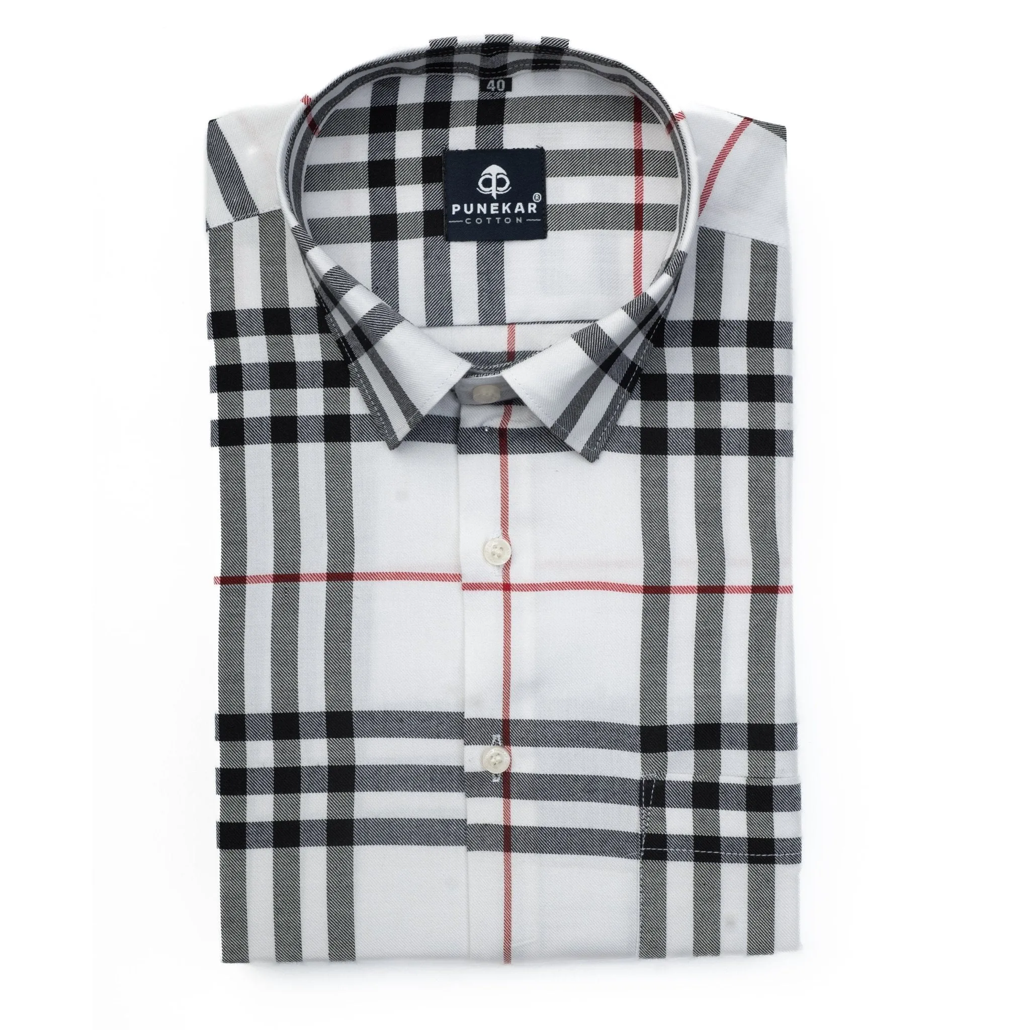 White Color Tartan Checks Cotton Causal Shirt For Men