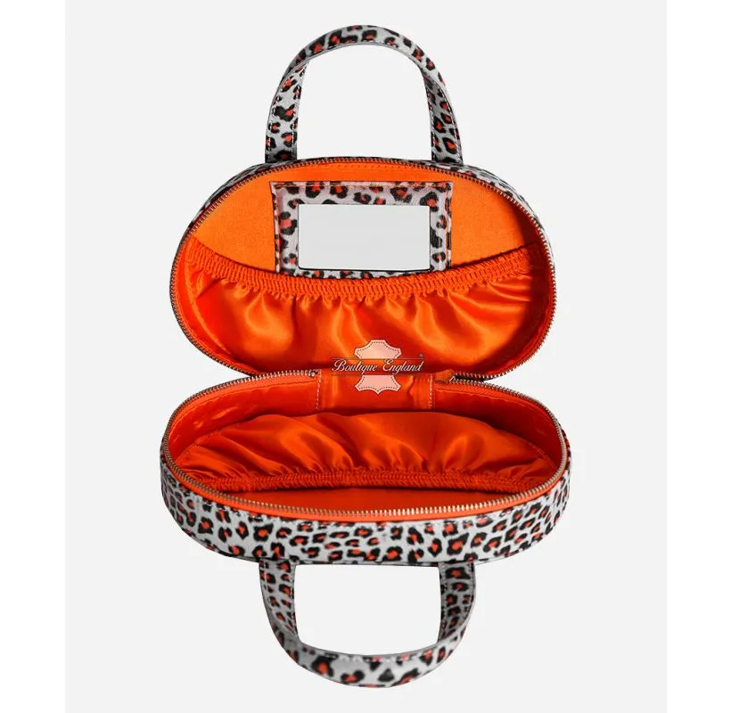 Women Large Cosmetic Bag Leopard Print Leather Makeup Travel Toiletry Bag