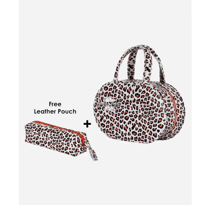 Women Large Cosmetic Bag Leopard Print Leather Makeup Travel Toiletry Bag