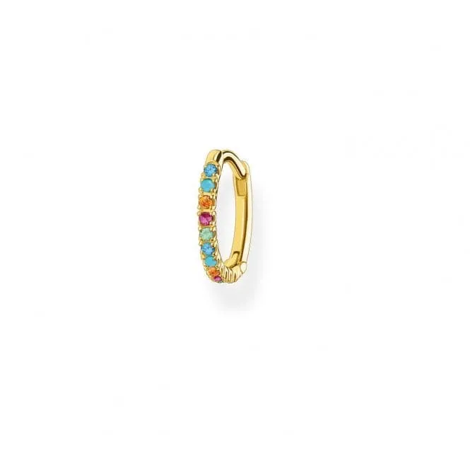 Yellow Gold Multicolour Small Hoop Single Earring 13.5mm CR659-488-7