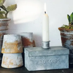 Zinc Candle Box and Holder with 7 Mini Dinner Candles