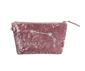 Zodiac Pink Crushed Velvet Large Makeup Bag - Aries